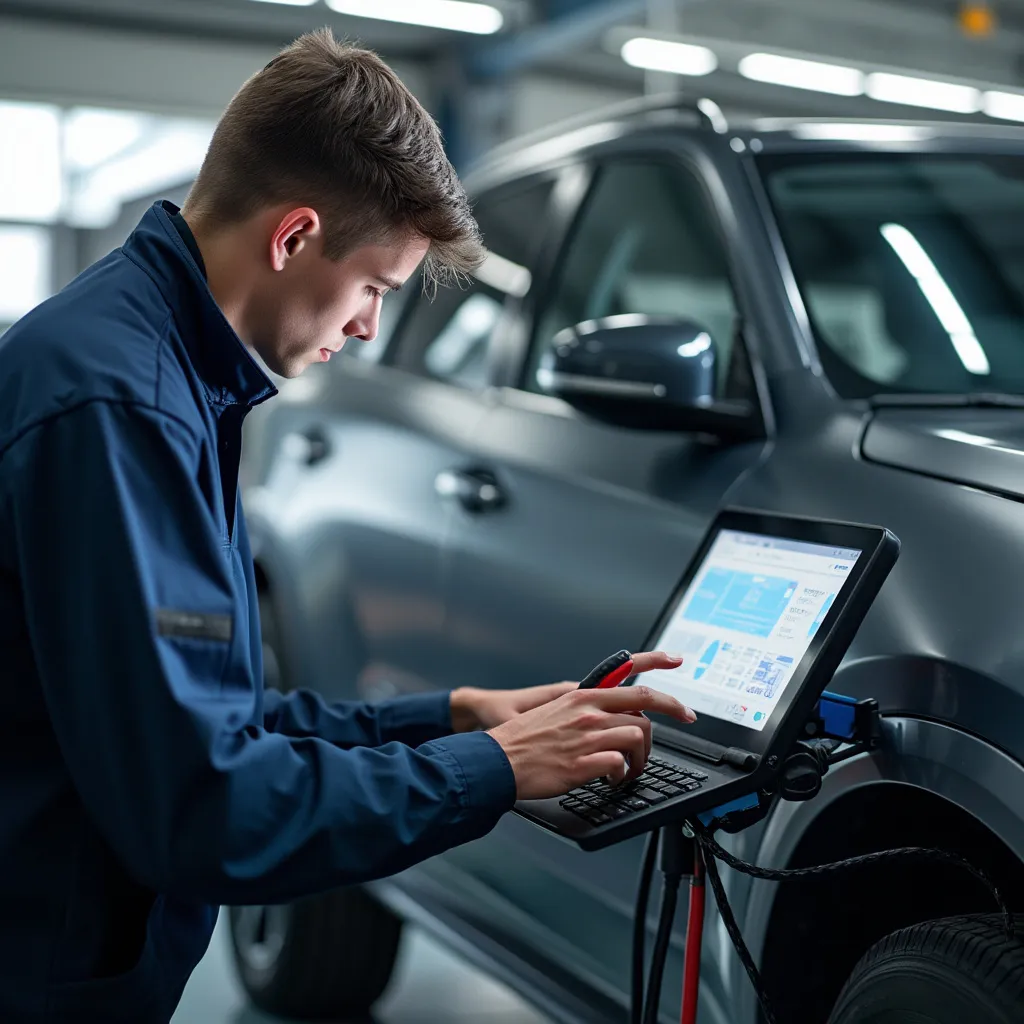 Técnico utilizando equipo de diagnóstico avanzado
